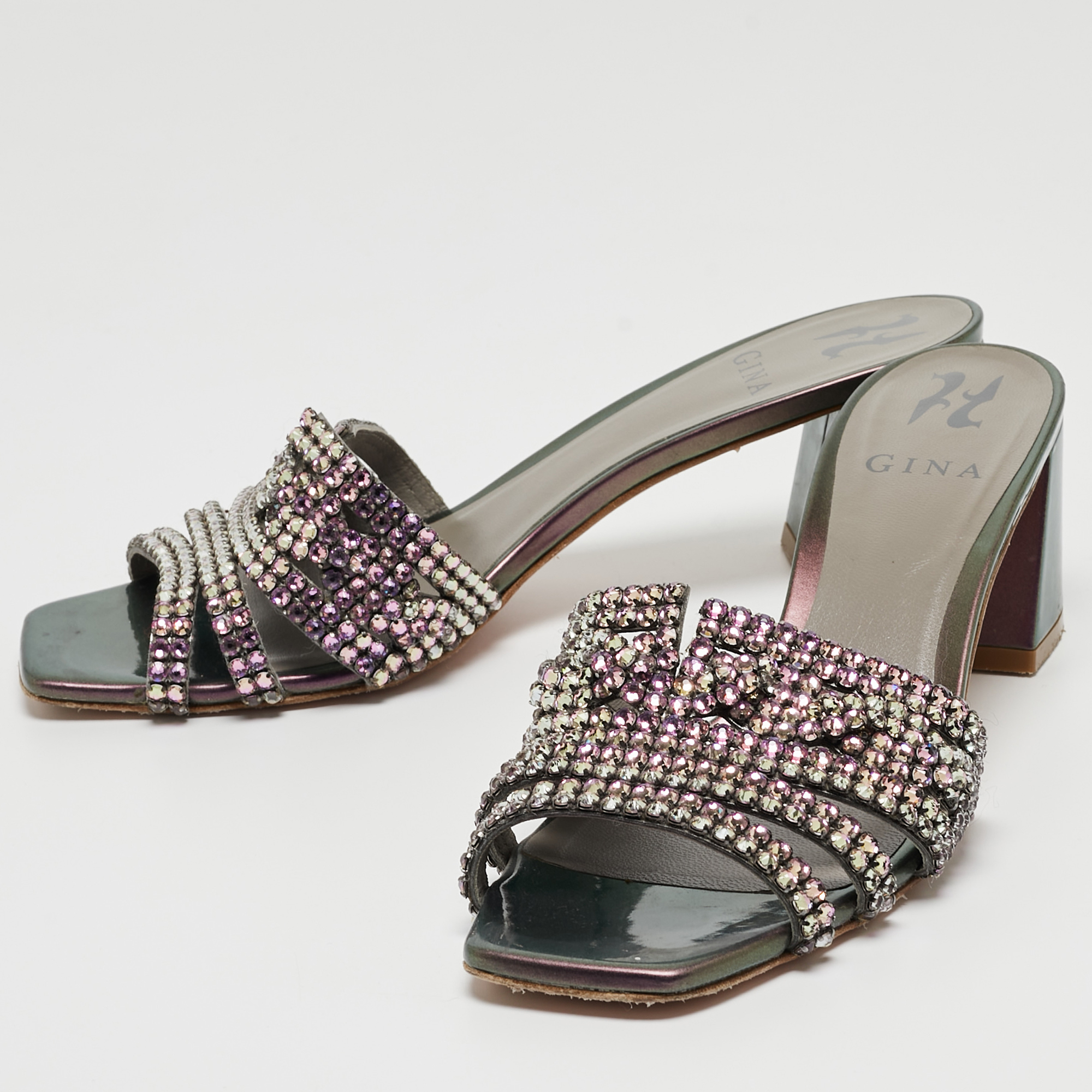 

Gina Purple Leather Embellished Slide Sandals Size, Metallic