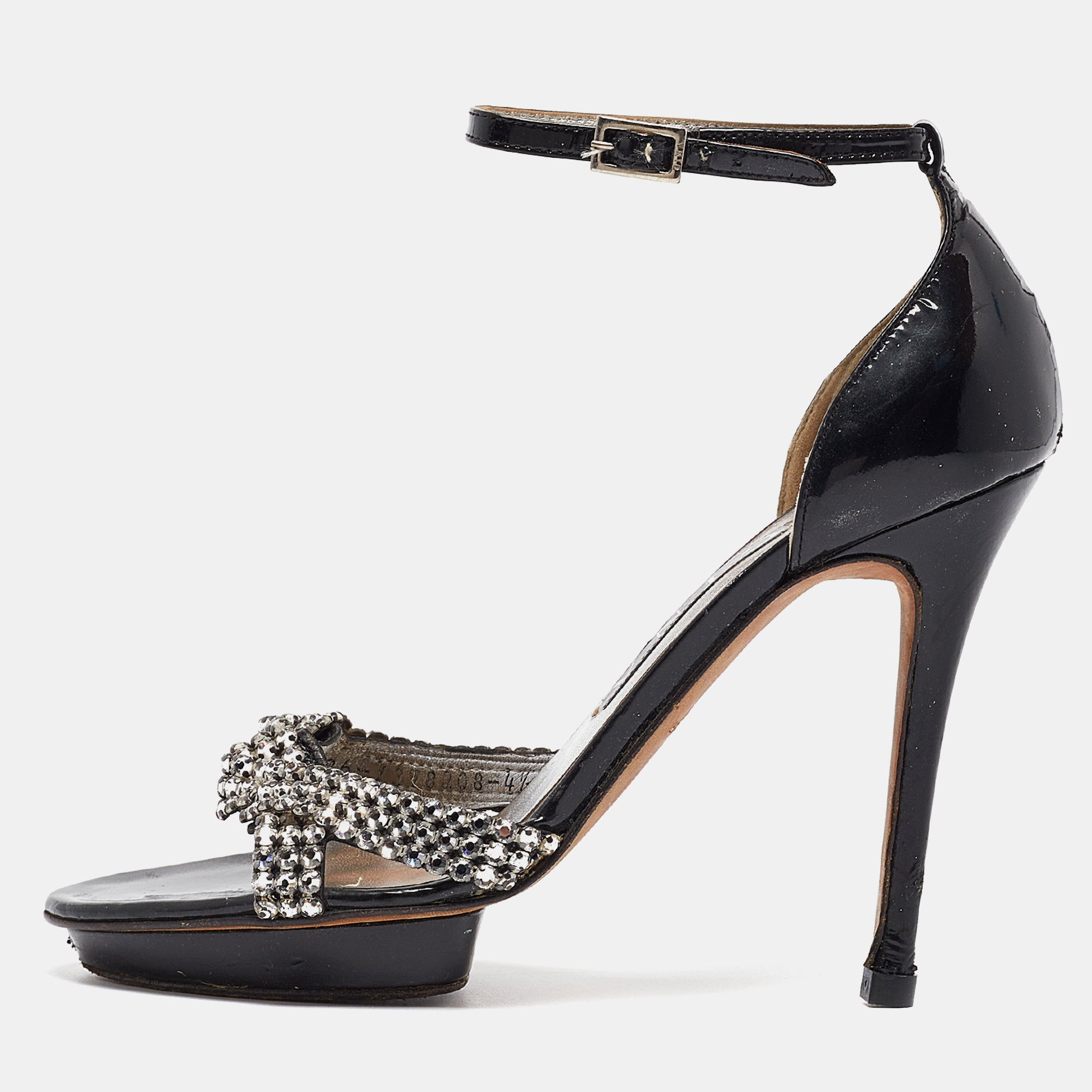 

Gina Patent Leather Crystal Embellished Ankle Strap Sandals Size 37.5, Black