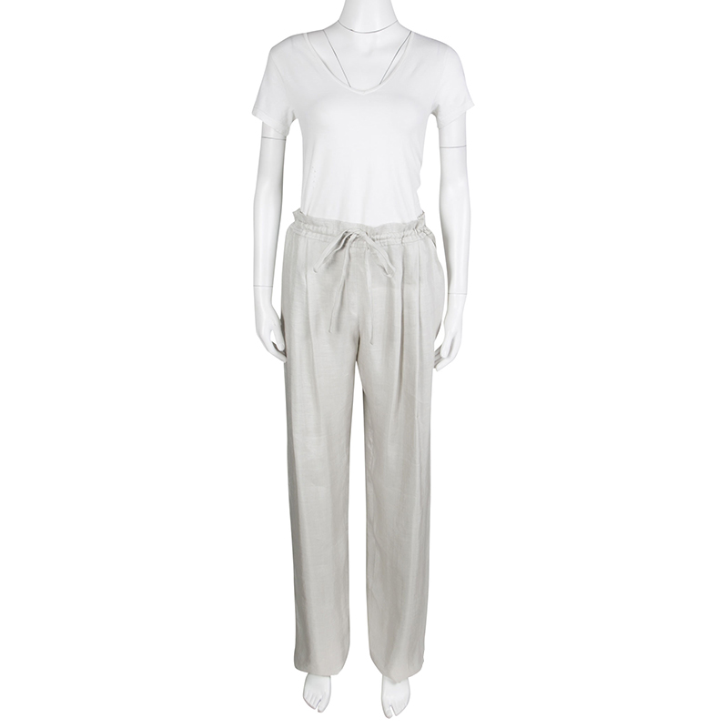 

Giorgio Armani Grey Linen and Silk Drawstring Detail Loose Pants