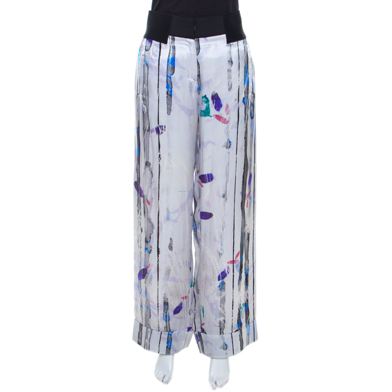 Giorgio Armani Multicolor Printed Silk Elasticized Waist Detail Loose Fit Pants M