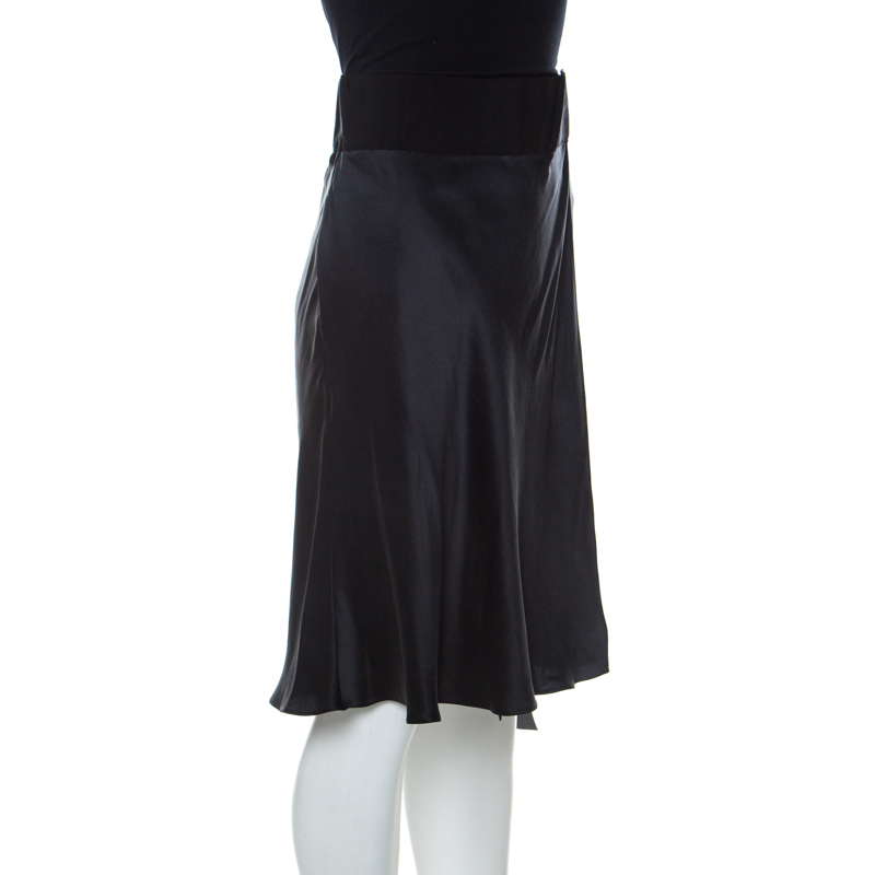 

Giorgio Armani Black Silk Grosgrain Waistbelt Wrap Skirt