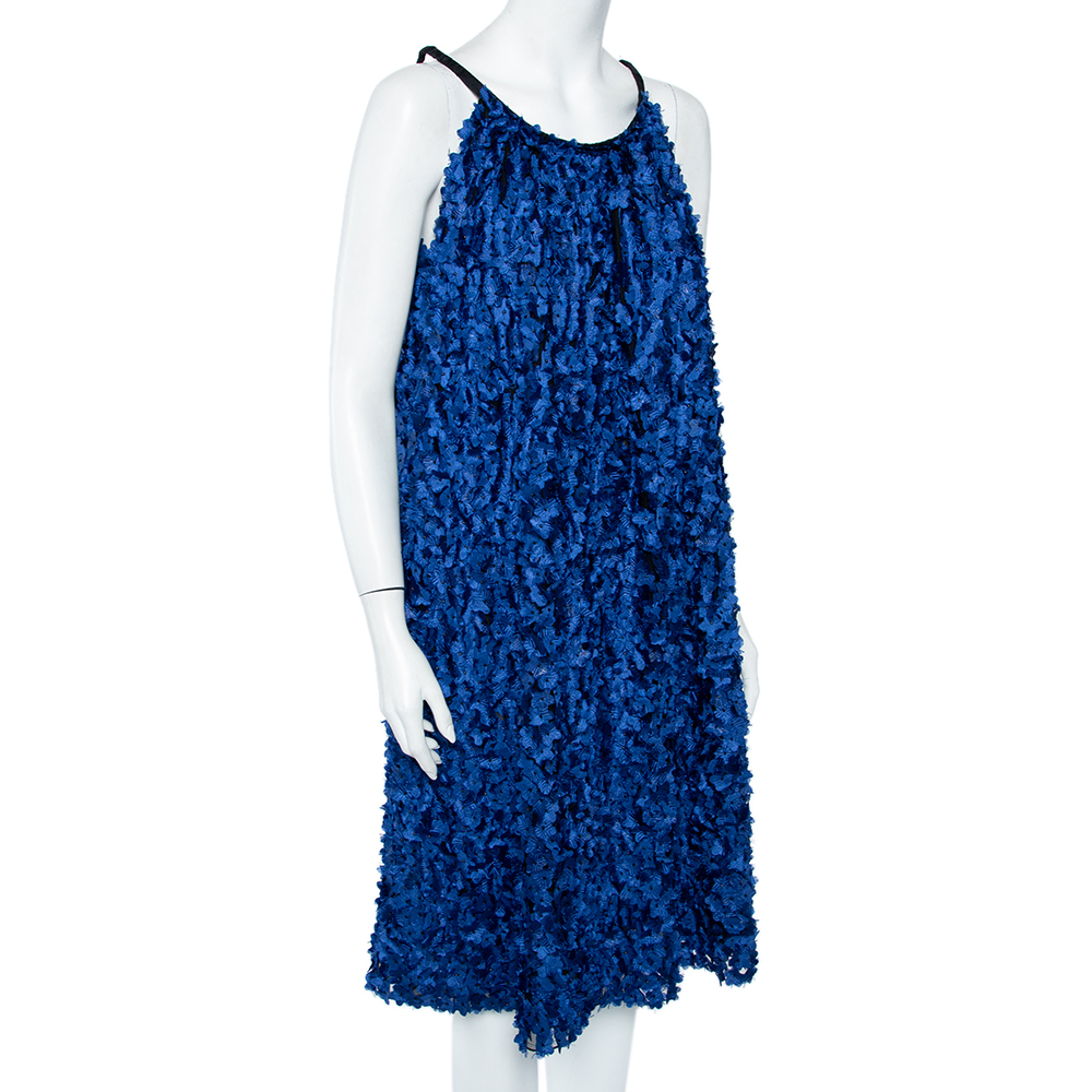 

Giorgio Armani Blue Floral Applique Tulle Shift Dress