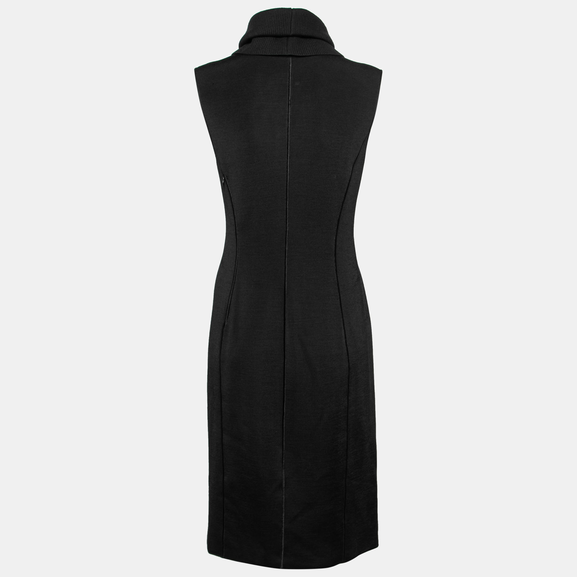 

Giorgio Armani Black Stretch Knit Turtleneck Sleeveless Midi Dress