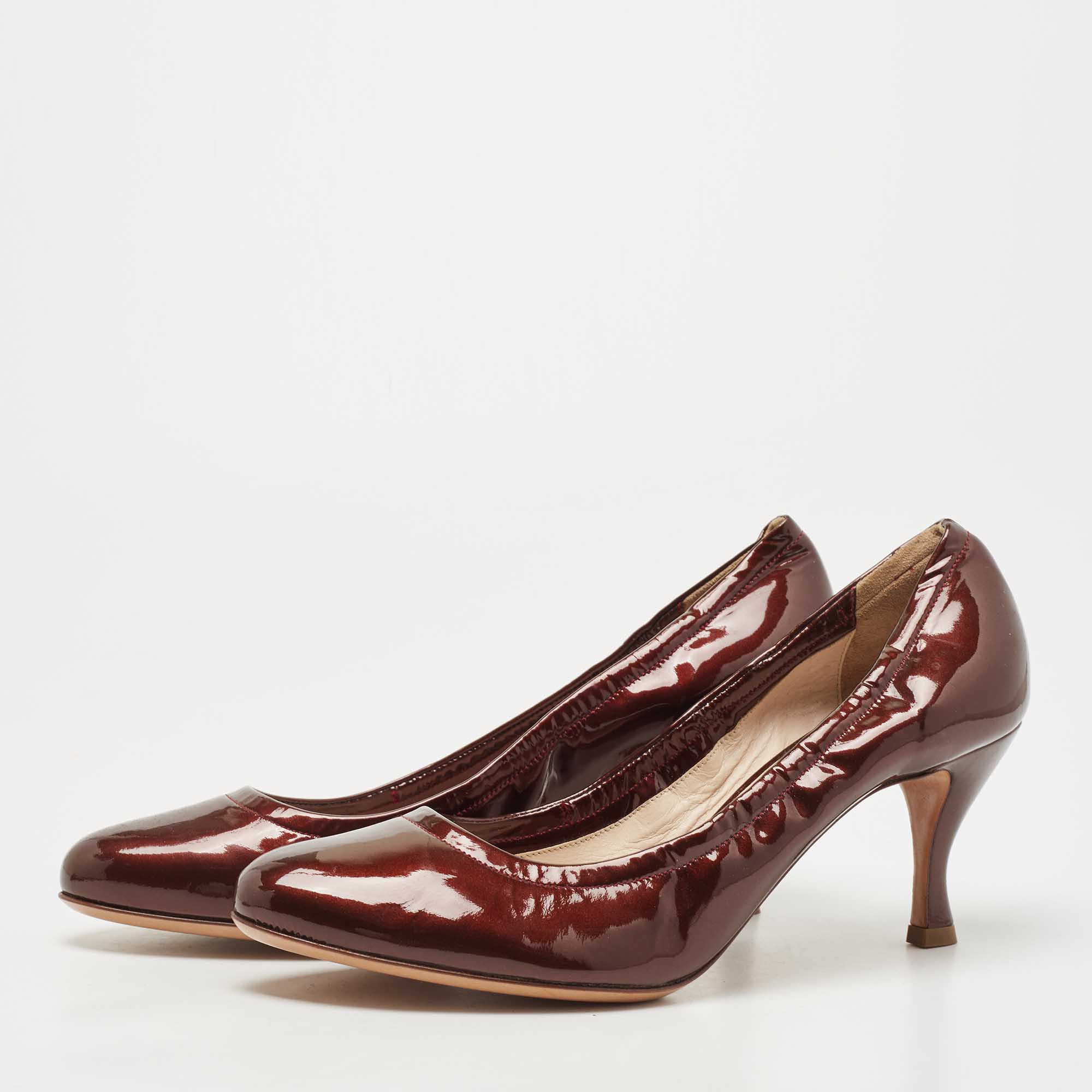 

Giorgio Armani Metallic Brown Patent Leather Pumps Size