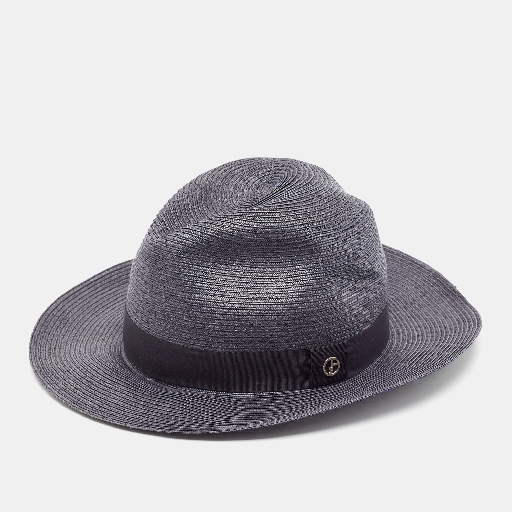 

Emporio Armani Grey Logo-Plaque Woven Raffia Sun Hat