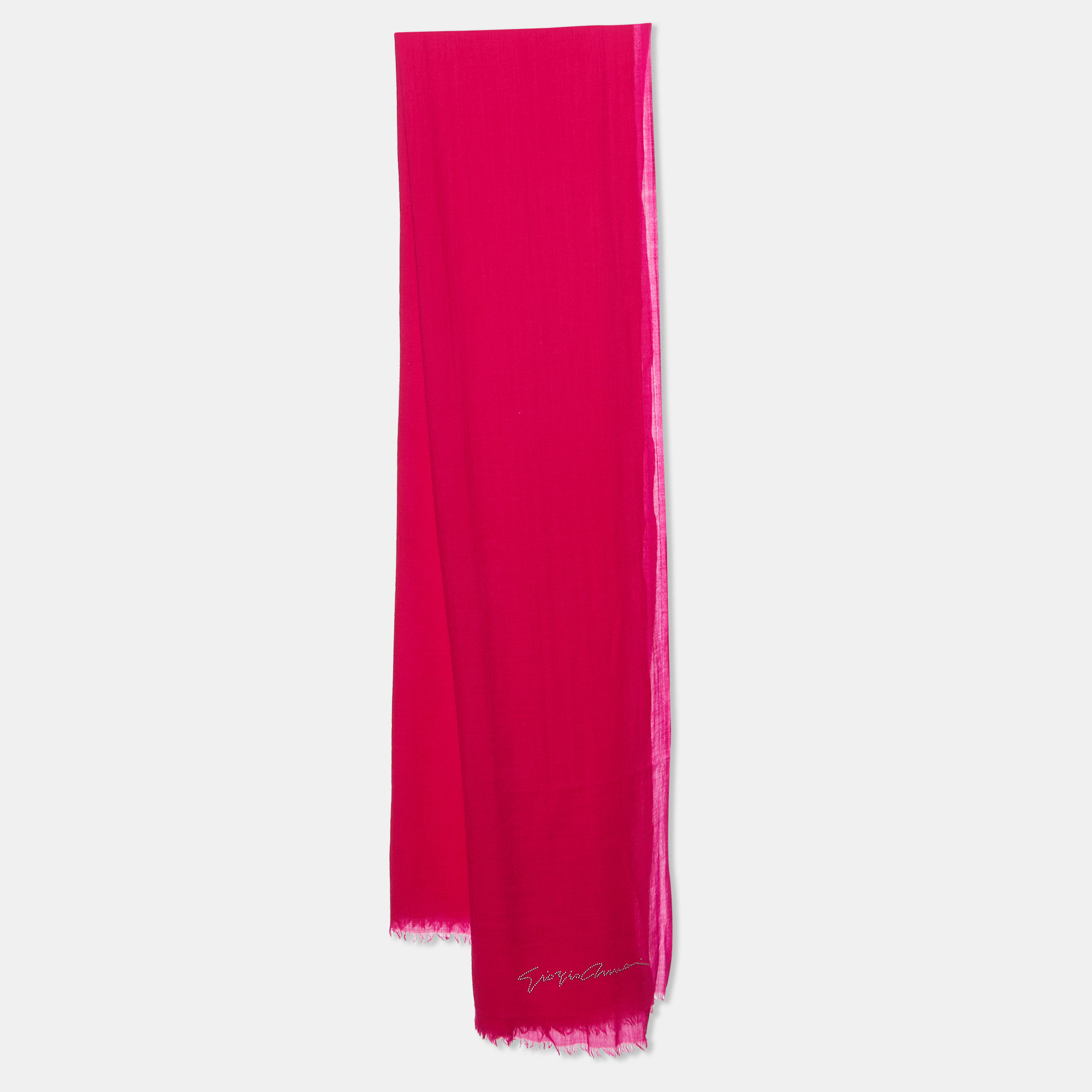 

Giorgio Armani Fuchsia Pink Logo Detail Wool Scarf, Orange