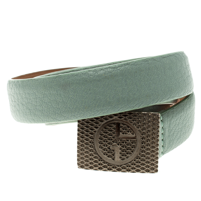 

Giorgio Armani Pistachio Green Leather Logo Plaque Belt Size