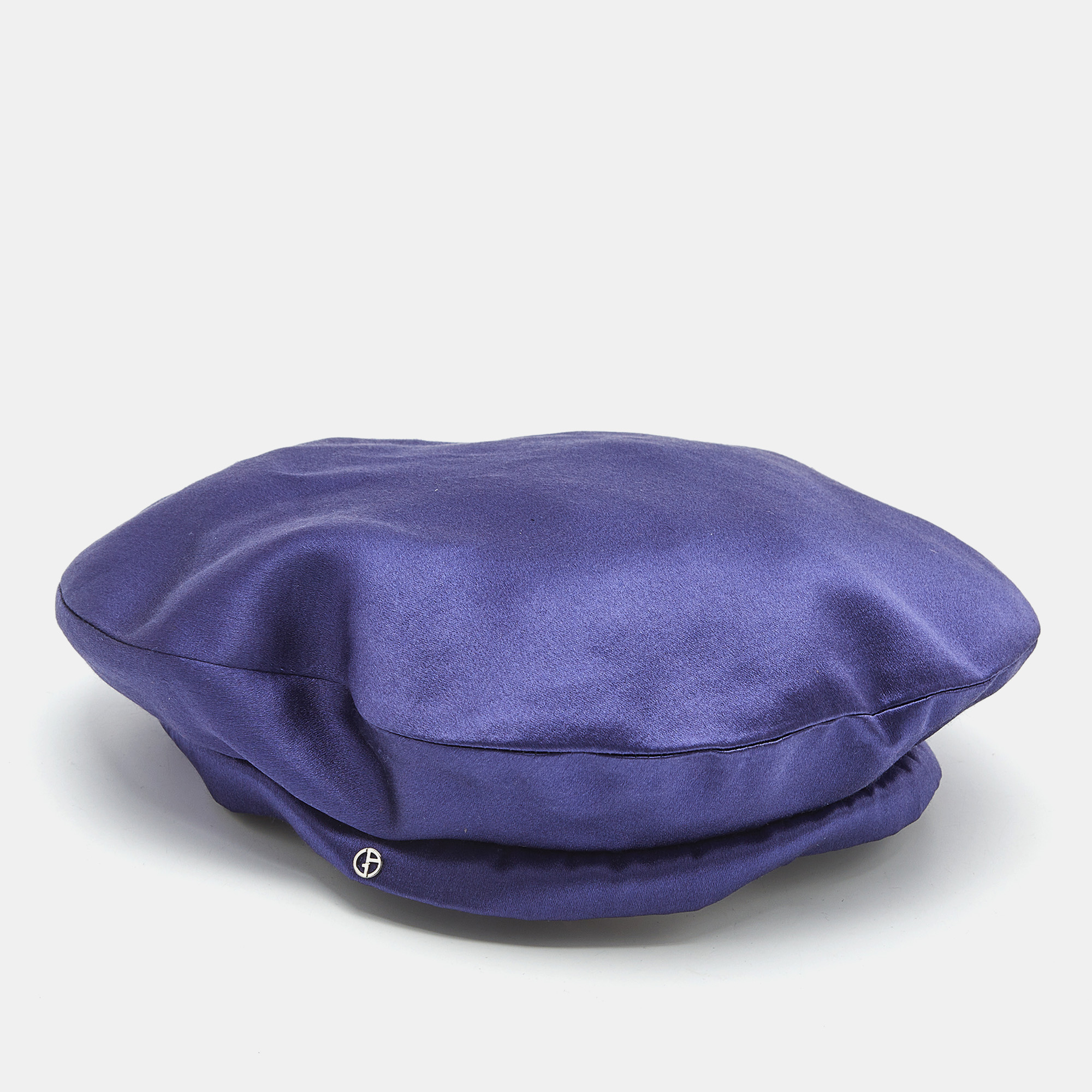 Pre-owned Giorgio Armani Dark Blue Satin Solid Beret Size 57