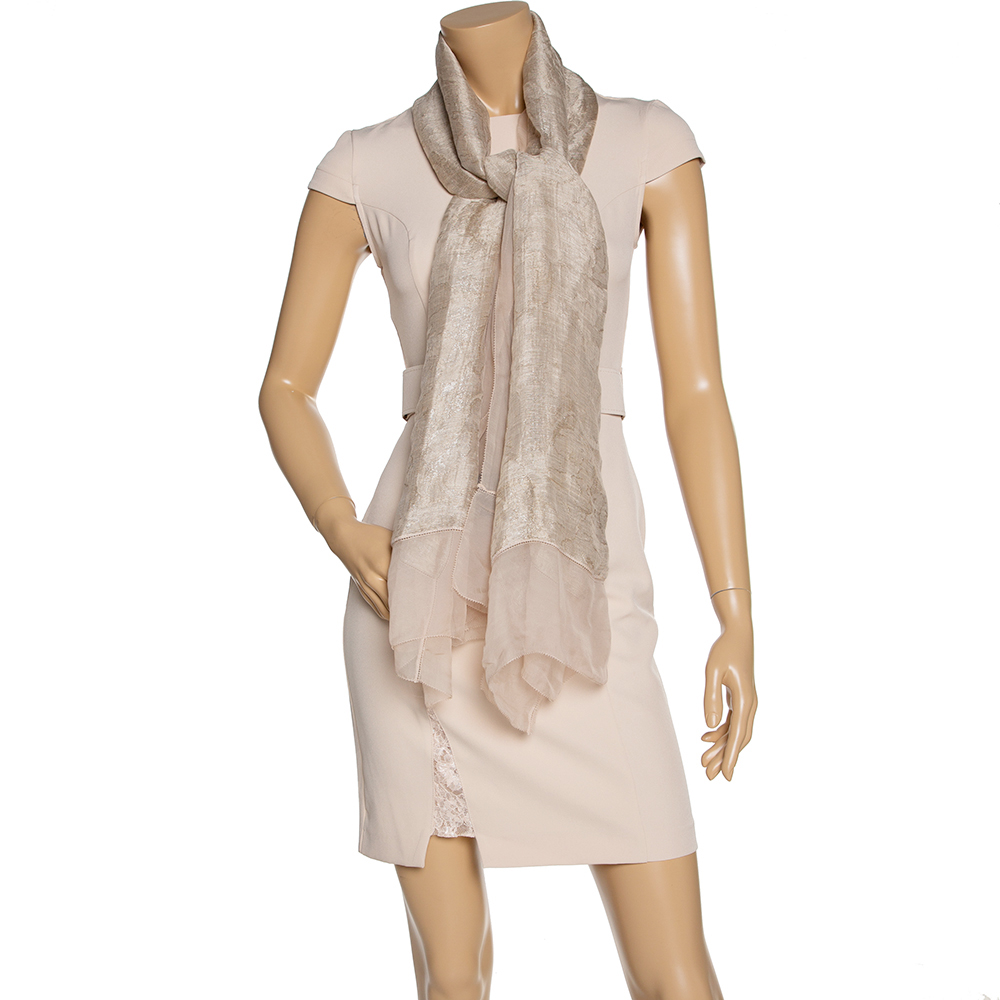 

Giorgio Armani Beige Silk & Linen Metallic Jacquard Scarf