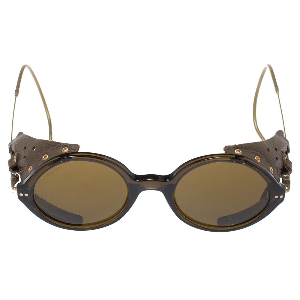 

Giorgio Armani Brown/ Olive Green AR8017RZ Leather Retro Motorcycle Sunglasses