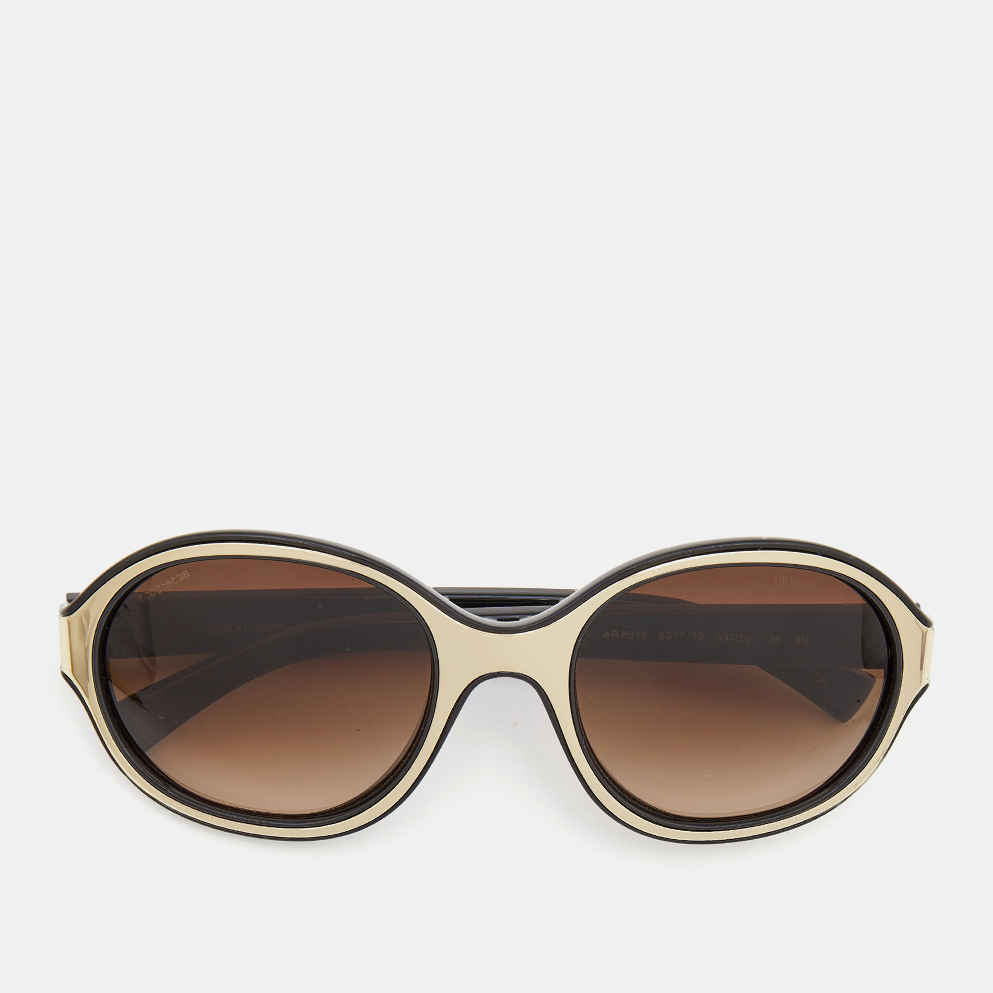 Pre-owned Giorgio Armani Black Gold/brown Gradient Ar8015 Oval Sunglasses