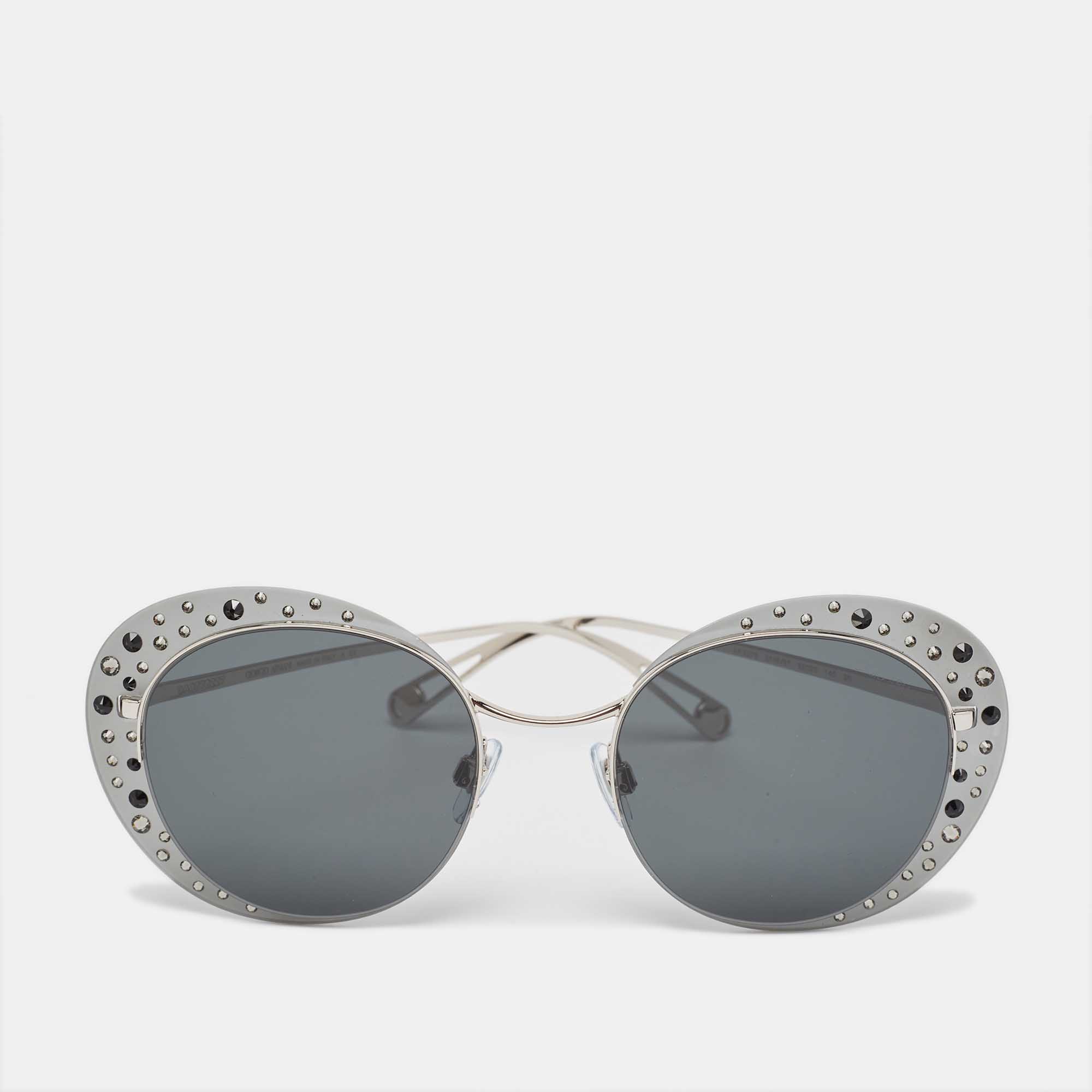 

Giorgio Armani Grey/Silver Embellished AR6079 Round Sunglasses