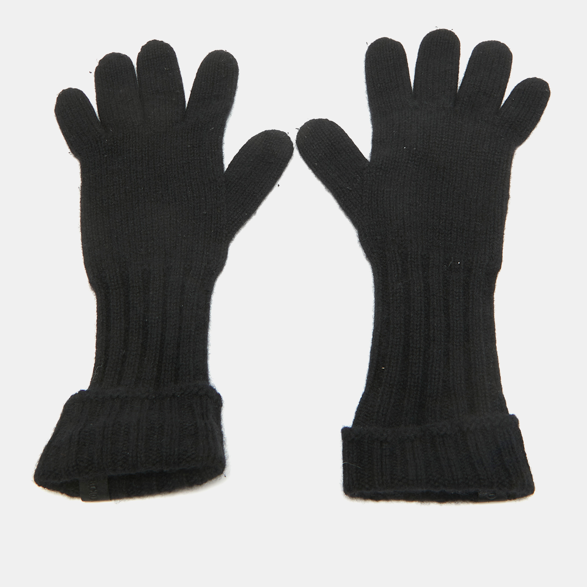 Pre-owned Giorgio Armani Black Cashmere Knit Gloves M