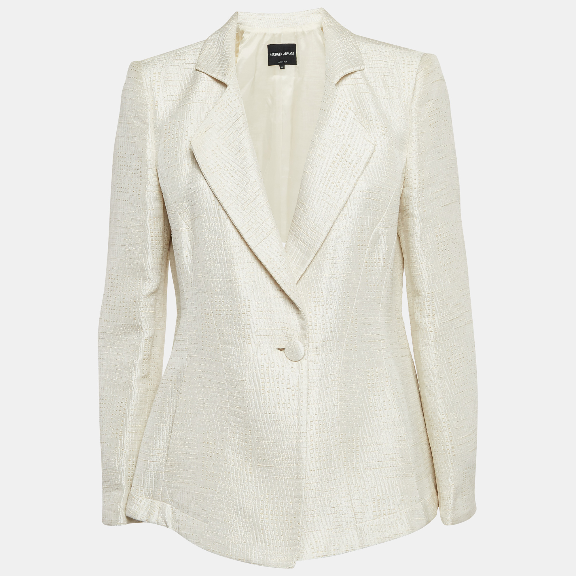 

Giorgio Armani Cream Textured Cotton Blend Single Breasted Blazer L