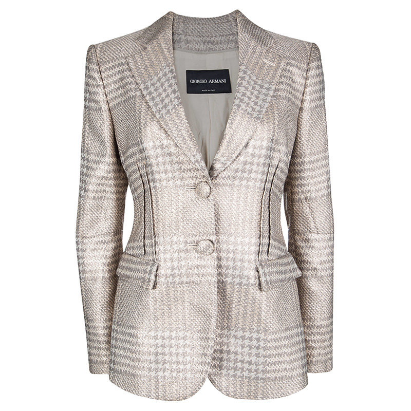 Pre Owned Giorgio Armani Beige Lurex Jacquard Tailored Blazer M