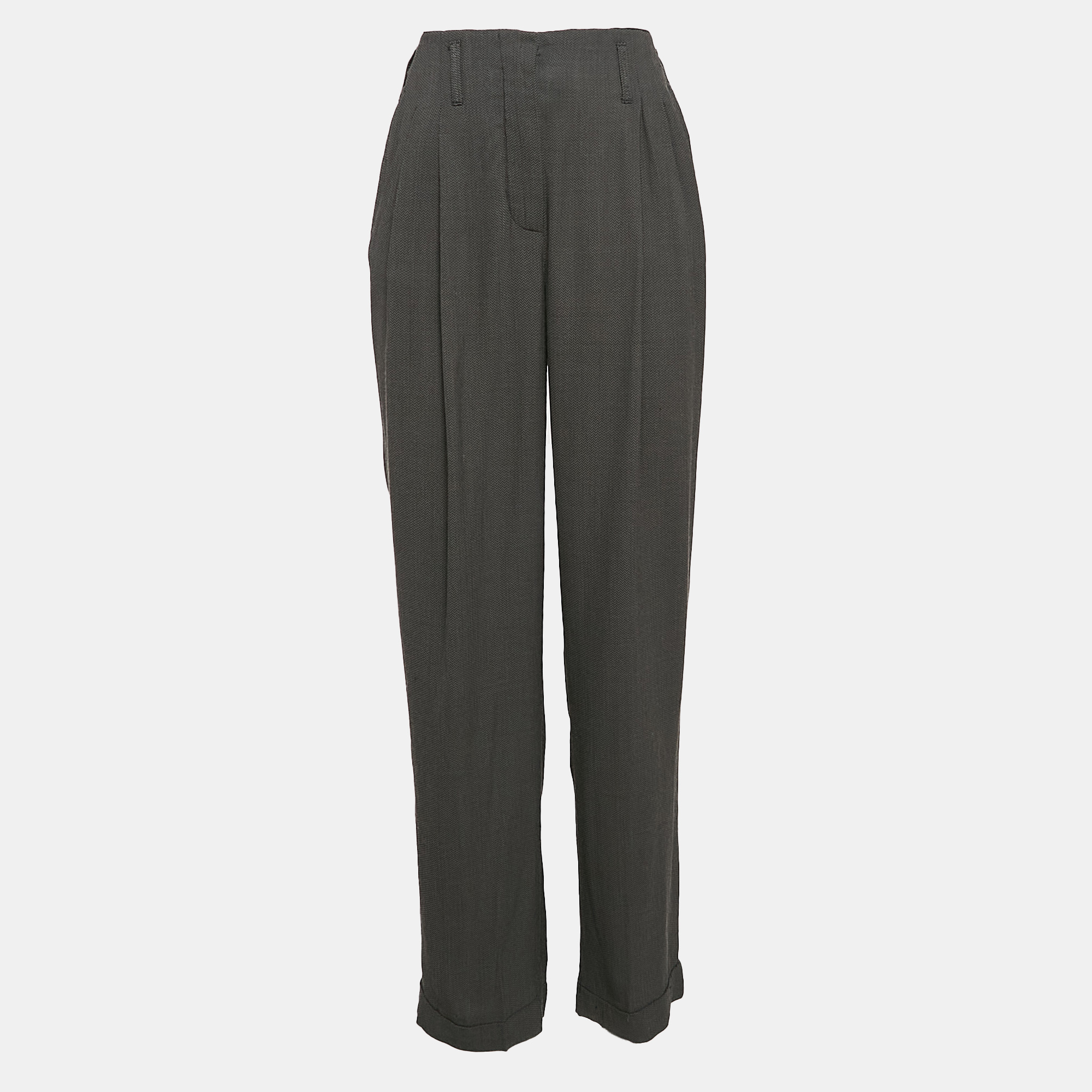 

Giorgio Armani Grey Herringbone Pleated Trousers S