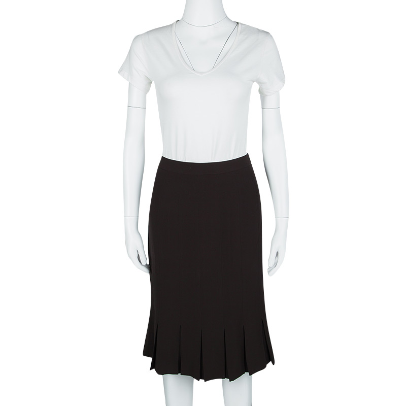

Giorgio Armani Brown Silk Pleated Hem Skirt