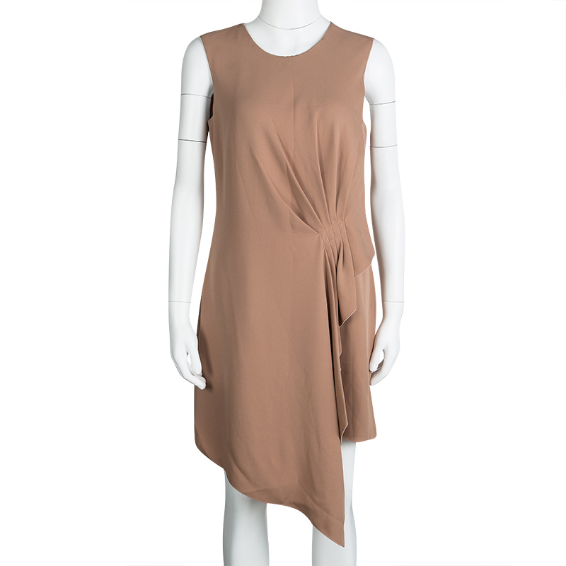 

Giorgio Armani Beige Silk Draped Pleat Detail Sleeveless Dress