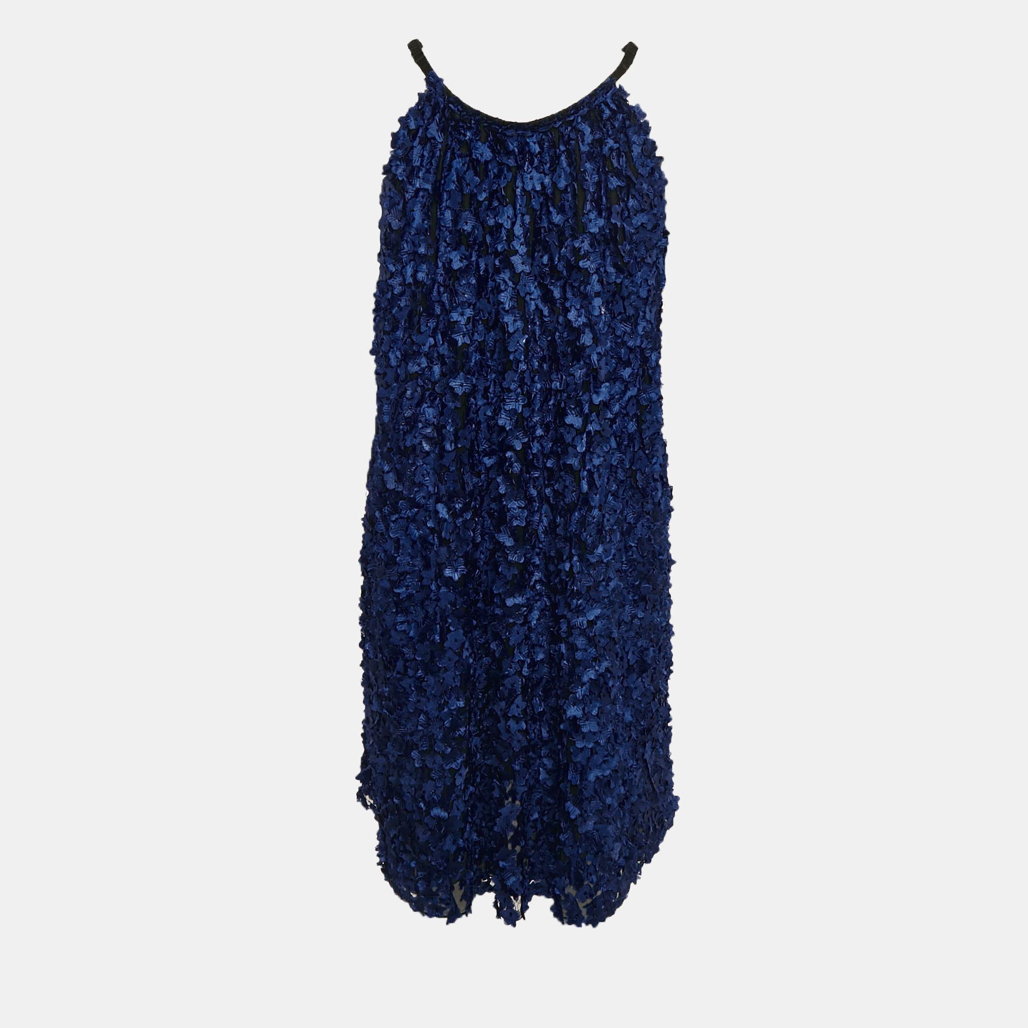 

Giorgio Armani Blue Floral Applique Tulle Shift Dress S