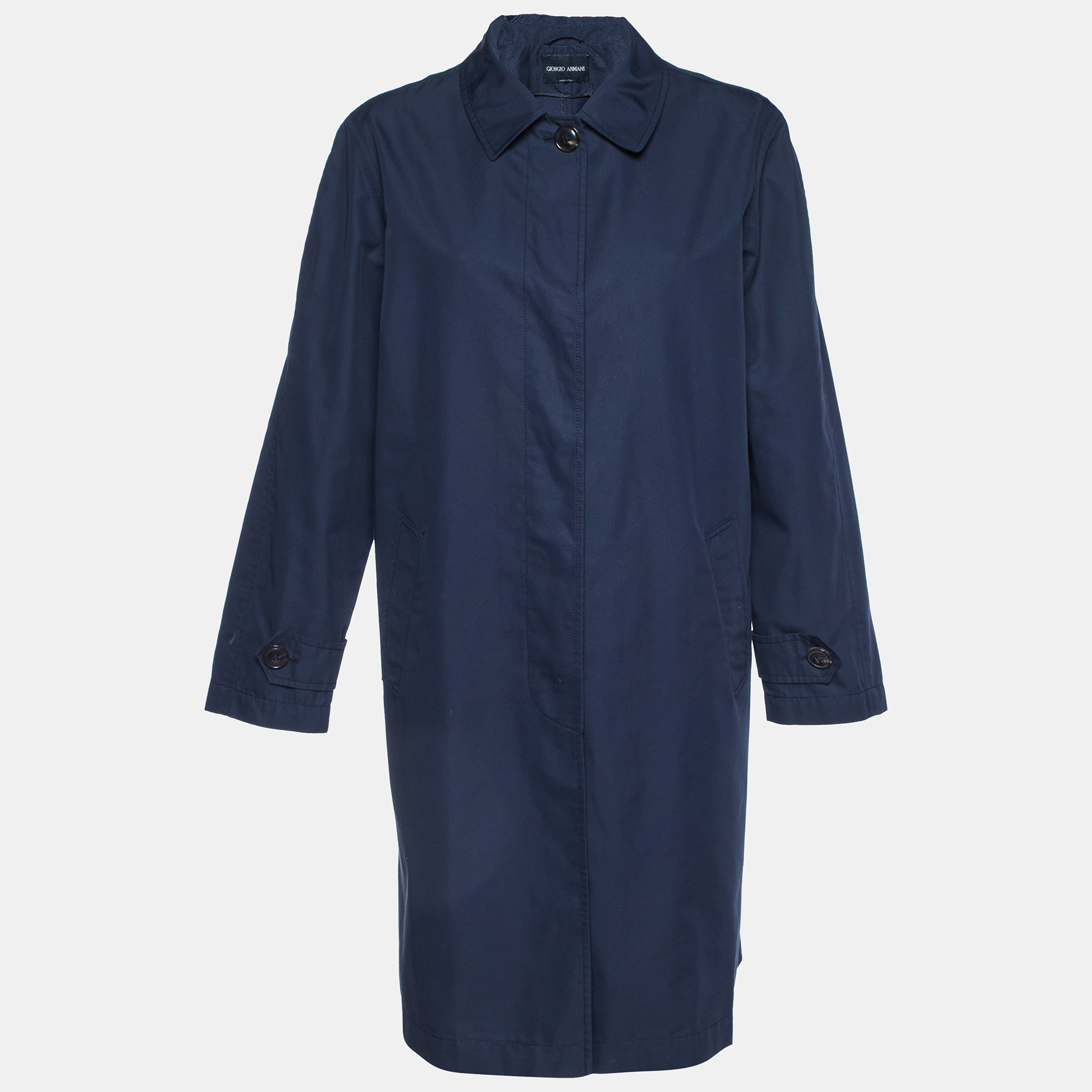 

Giorgio Armani Navy Blue Cotton Blend Mid-Length Coat M