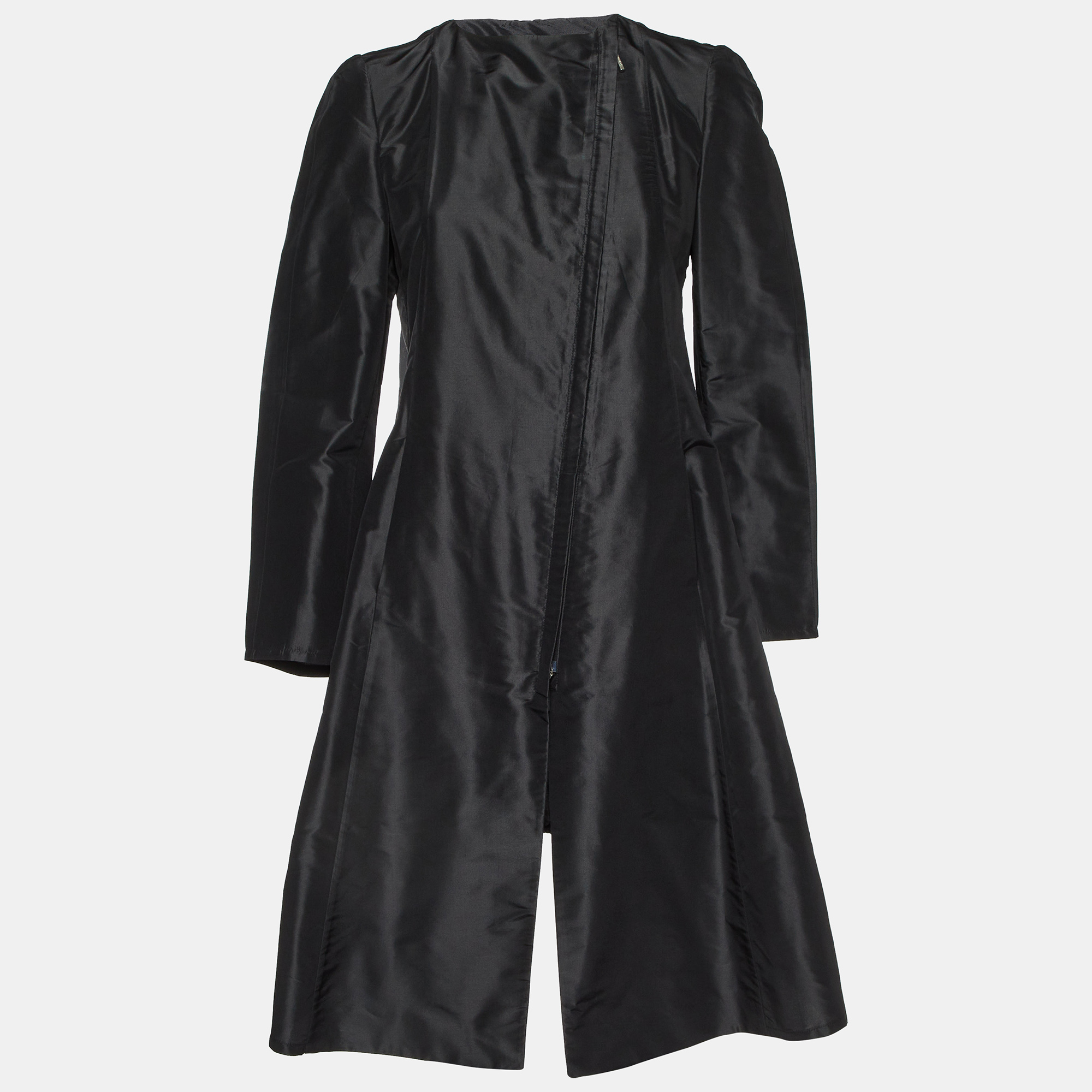 

Giorgio Armani Black Silk Zip - Up Coat M