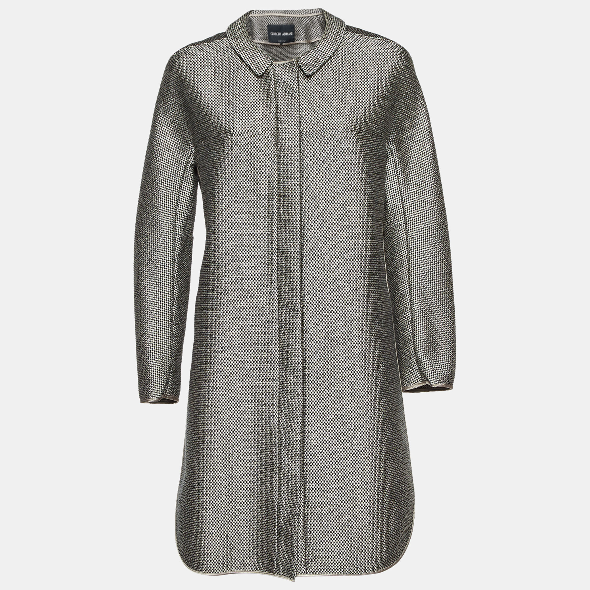 

Giorgio Armani Grey/Black Basket Weave Zip-Up Overcoat M