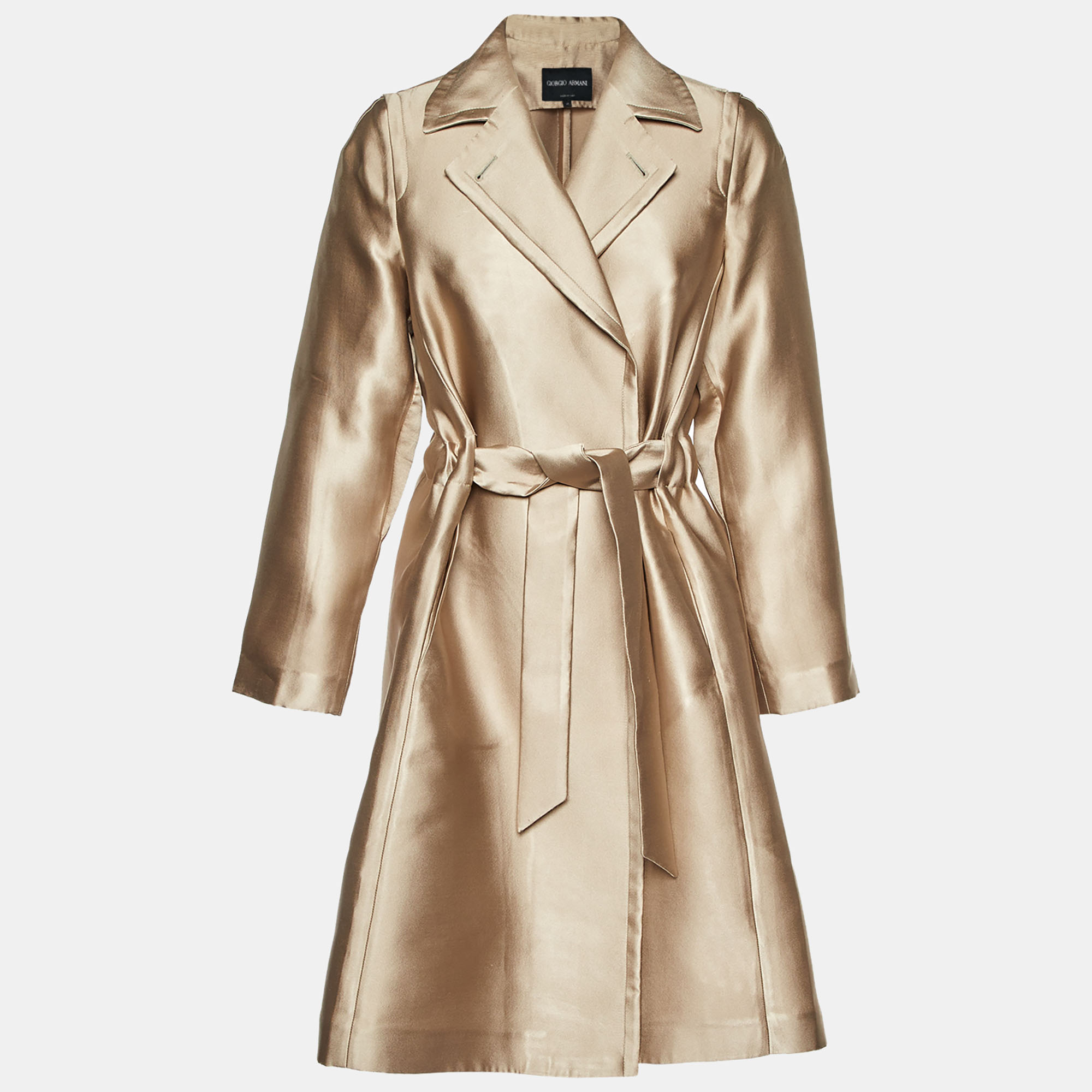 

Giorgio Armani Metallic Satin Belted Trench Coat M