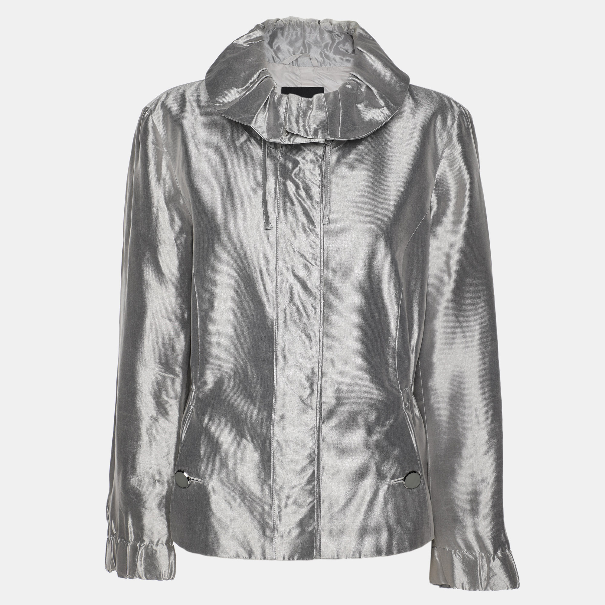 

Giorgio Armani Silver Silk Zipped Jacket M