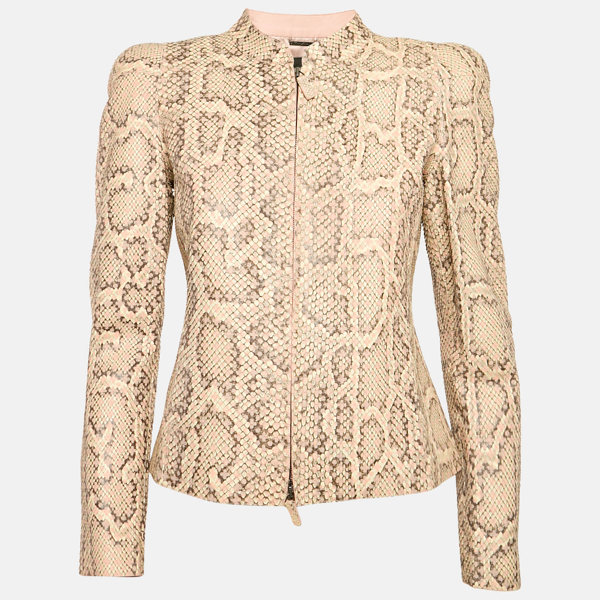 

Giorgio Armani Pink Textured Python Leather Zip-Up Jacket S