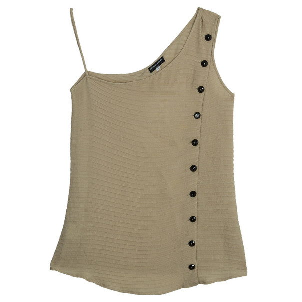 Pre Owned Giorgio Armani Cream One Shouldered Silk Chiffon Top S