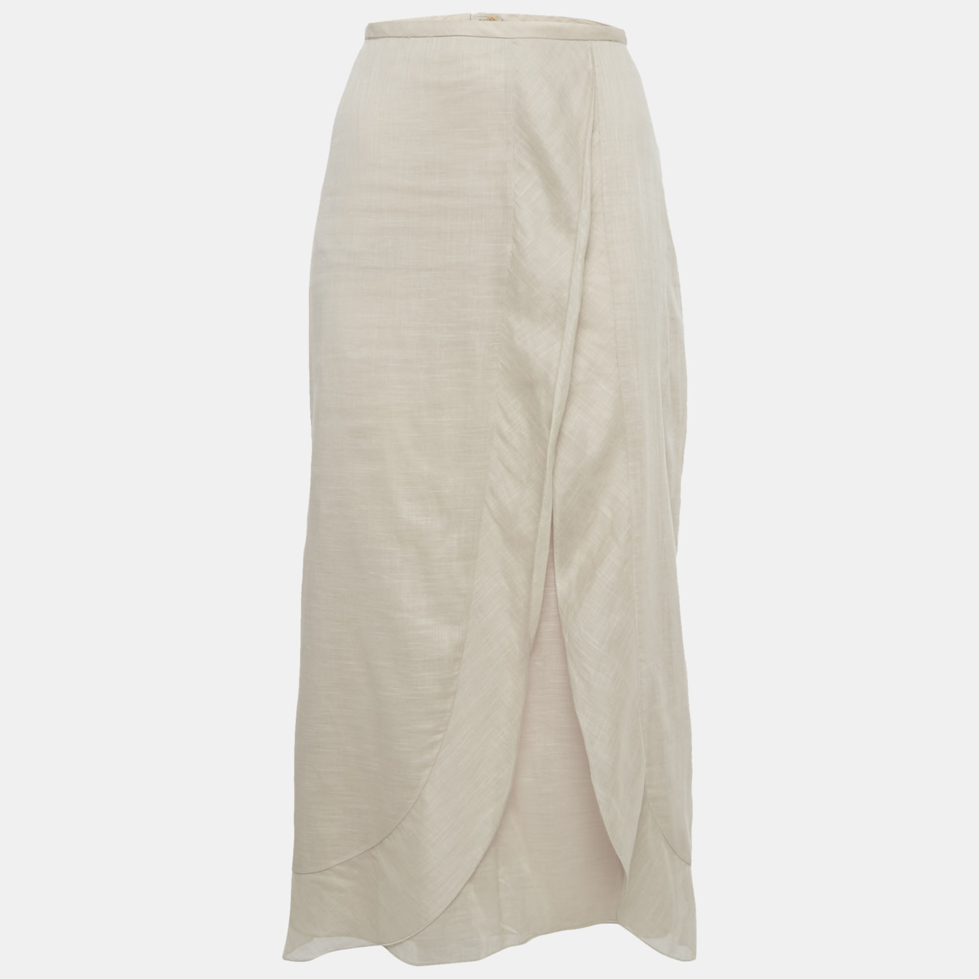 Pre-owned Giorgio Armani Light Pink Muslin Cotton Draped Maxi Skirt L