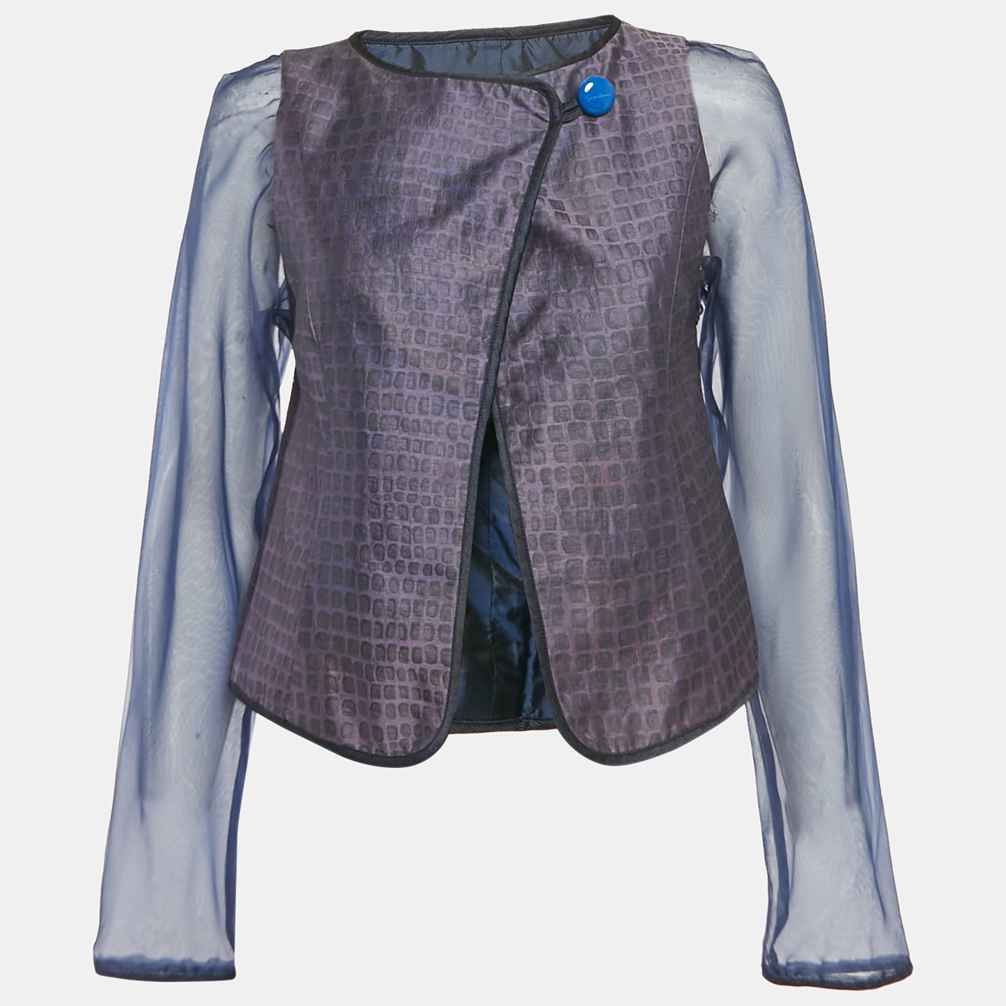 

Giorgio Armani Purple/Navy Blue Patterned Jacquard Jacket S