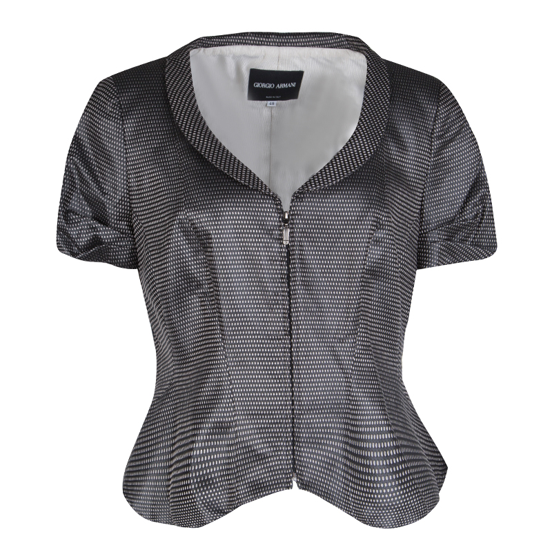 

Giorgio Armani Dark Grey Dotted Jacquard Short Sleeve Zip Front Jacket