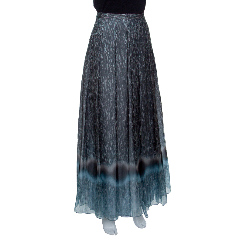 

Giorgio Armani Grey and Blue Dotted Pleated Silk Maxi Skirt