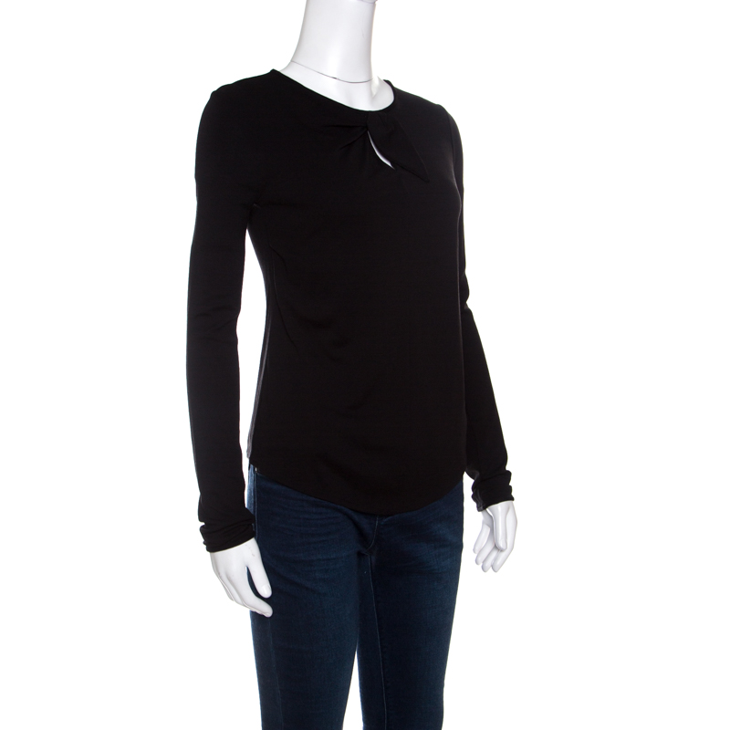 

Giorgio Armani Black Knit Faux Knot Detail Long Sleeve T-Shirt
