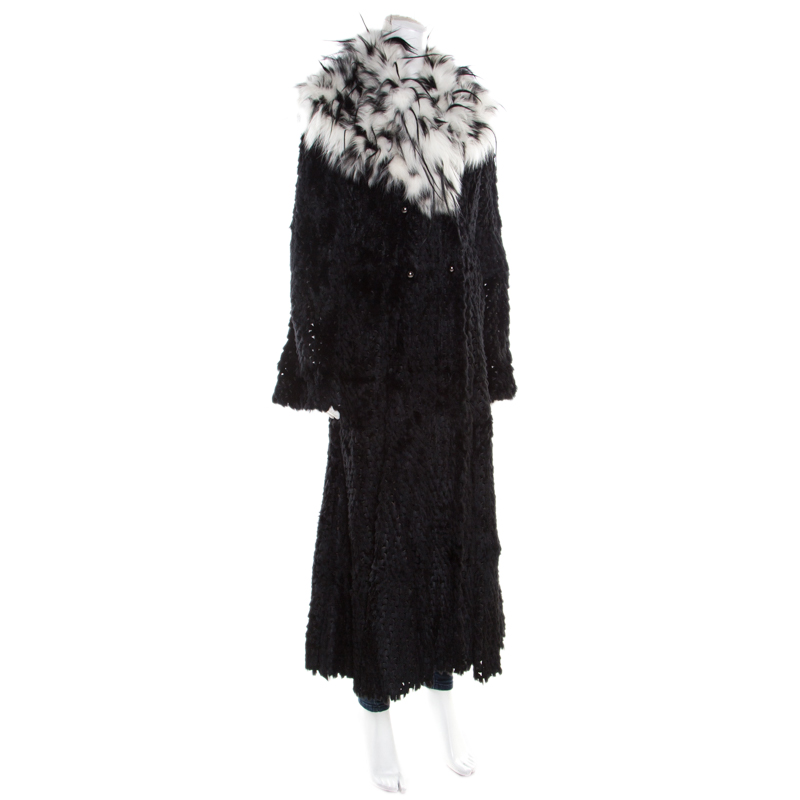 

Giorgio Armani Black Sheared Mink Contrast Fox Collar Long Coat