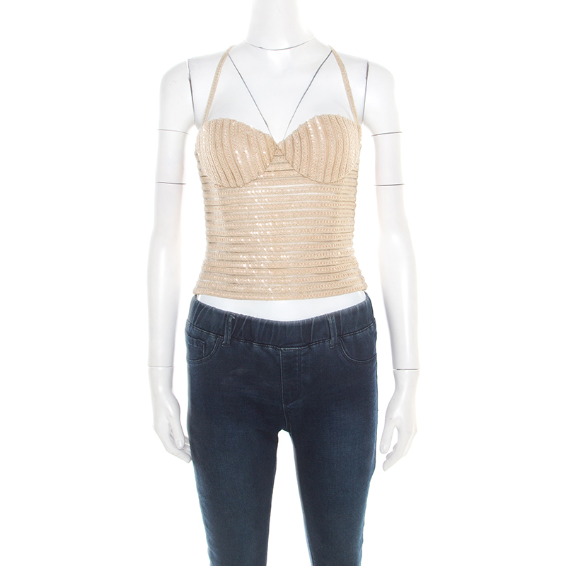 

Giorgio Armani Beige Sequin Embellished Bustier Top XS