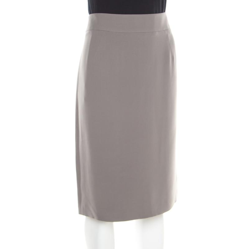 

Giorgio Armani Grey Silk Back Slit Detail Pencil Skirt