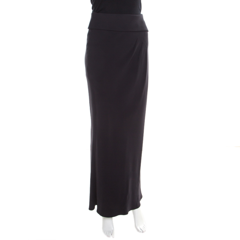 

Giorgio Armani Navy Blue Silk Fold Over Waist Detail Maxi Skirt