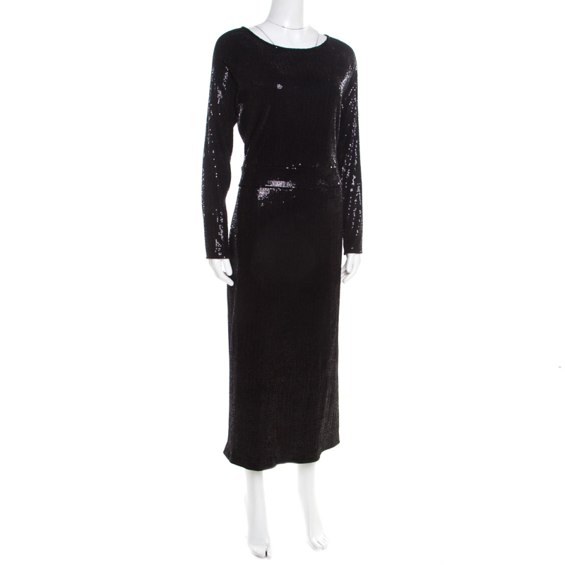 

Giorgio Armani Black Sequined Long Sleeve Maxi Dress