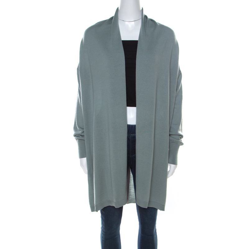 Giorgio Armani Sage Green Wool and Silk Pleated Yoke Detail Cardigan M 