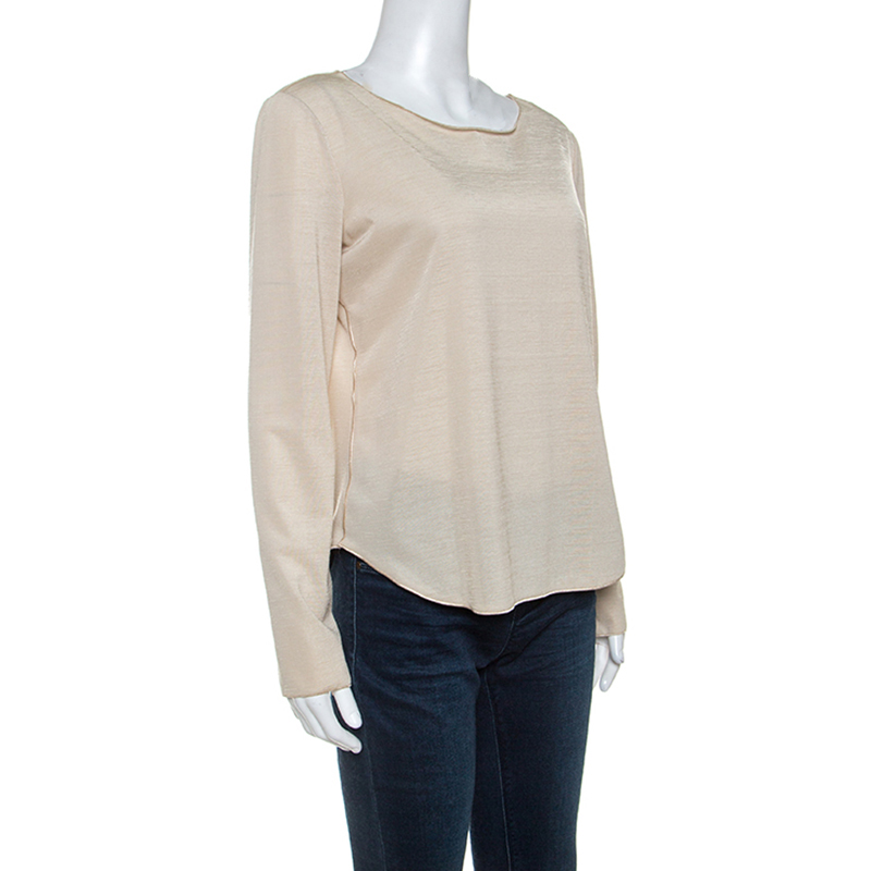 

Giorgio Armani Light Beige Textured Stretch Knit Long Sleeve Top