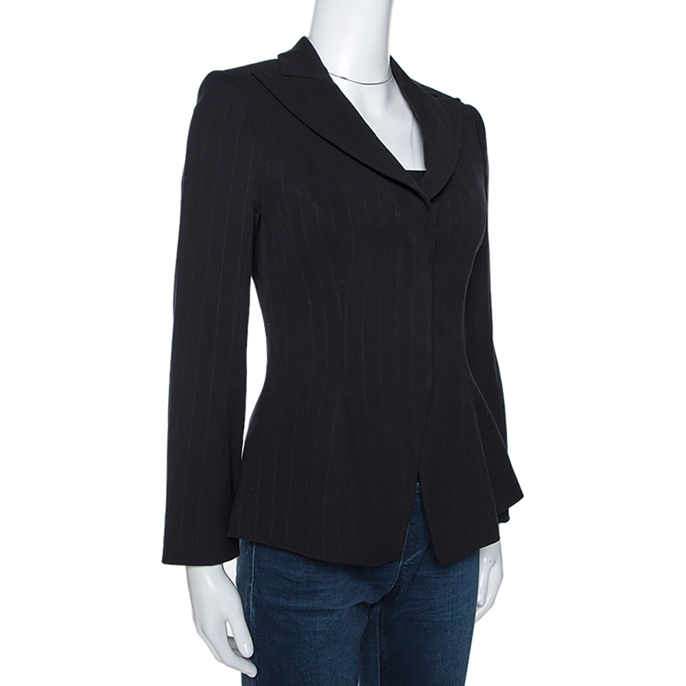 

Giorgio Armani Black Stripe Wool Fitted Blazer