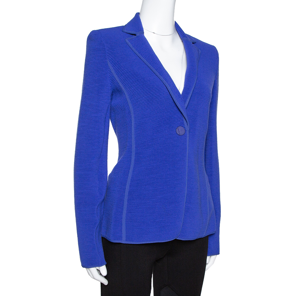 

Giorgio Armani Blue Wool Blend Ribbed Knit Jacket