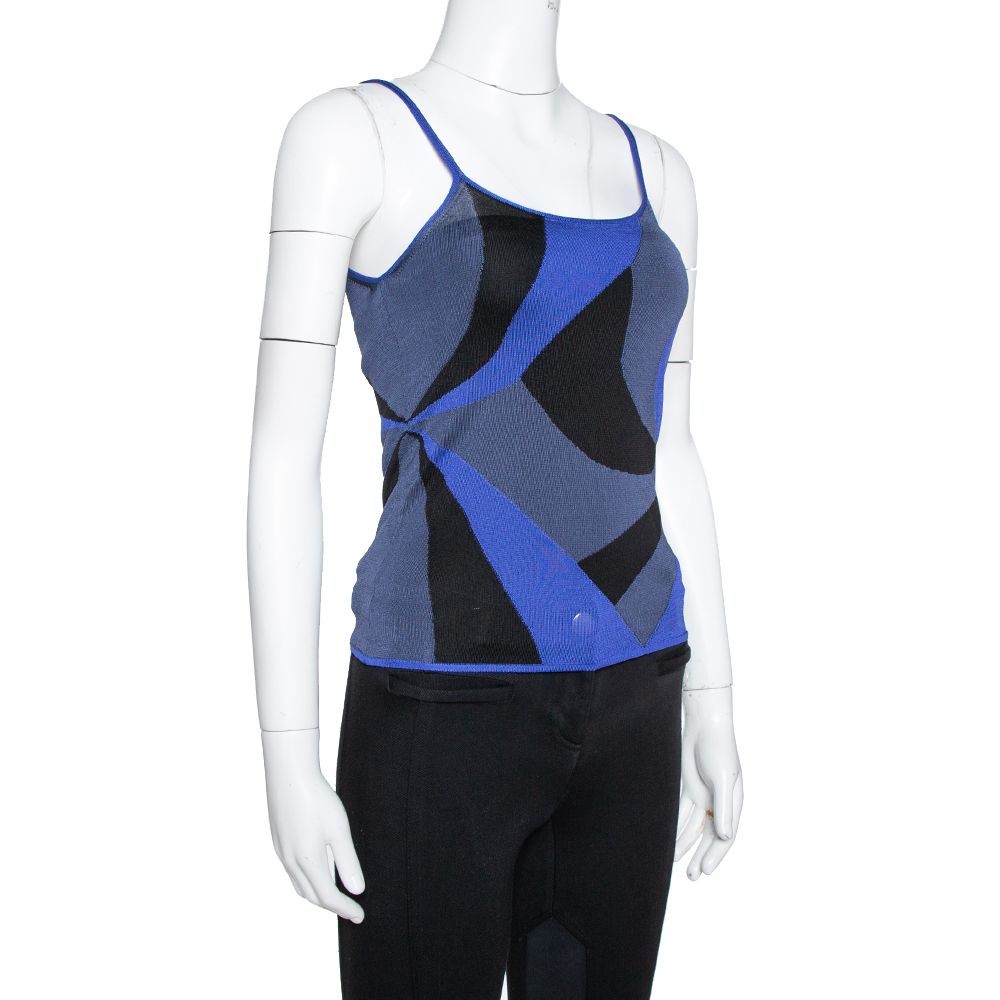 

Giorgio Armani Blue Intarsia Knit Sheer Camisole Top