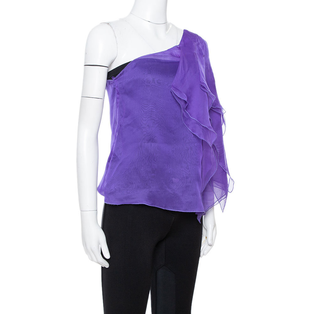 

Giorgio Armani Purple Silk Organza Pleated One Shoulder Top