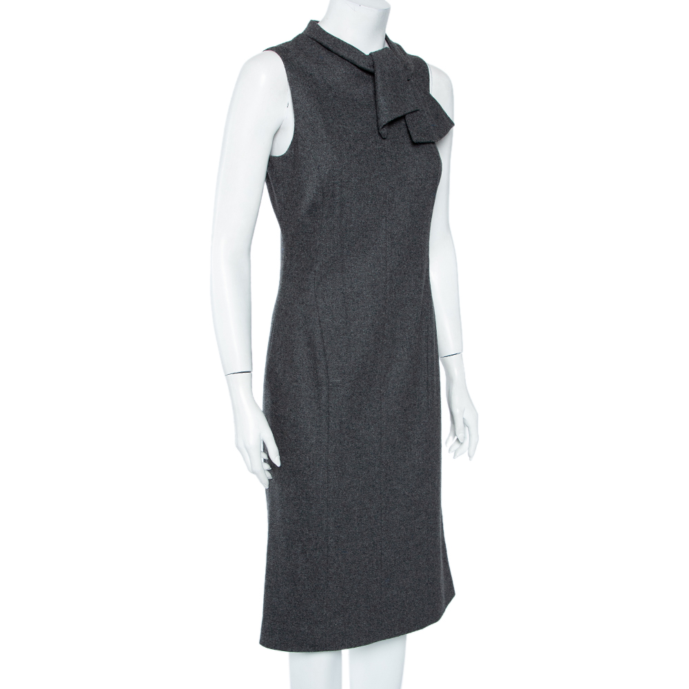 

Giorgio Armani Grey Wool Bow Detail Sleeveless Sheath Dress