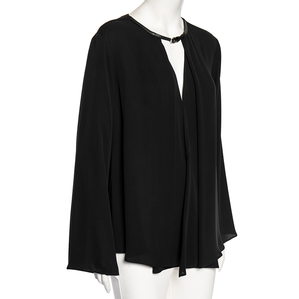 

Giorgio Armani Black Georgette Pleated Buckle Neck Detailed Oversized Blouse