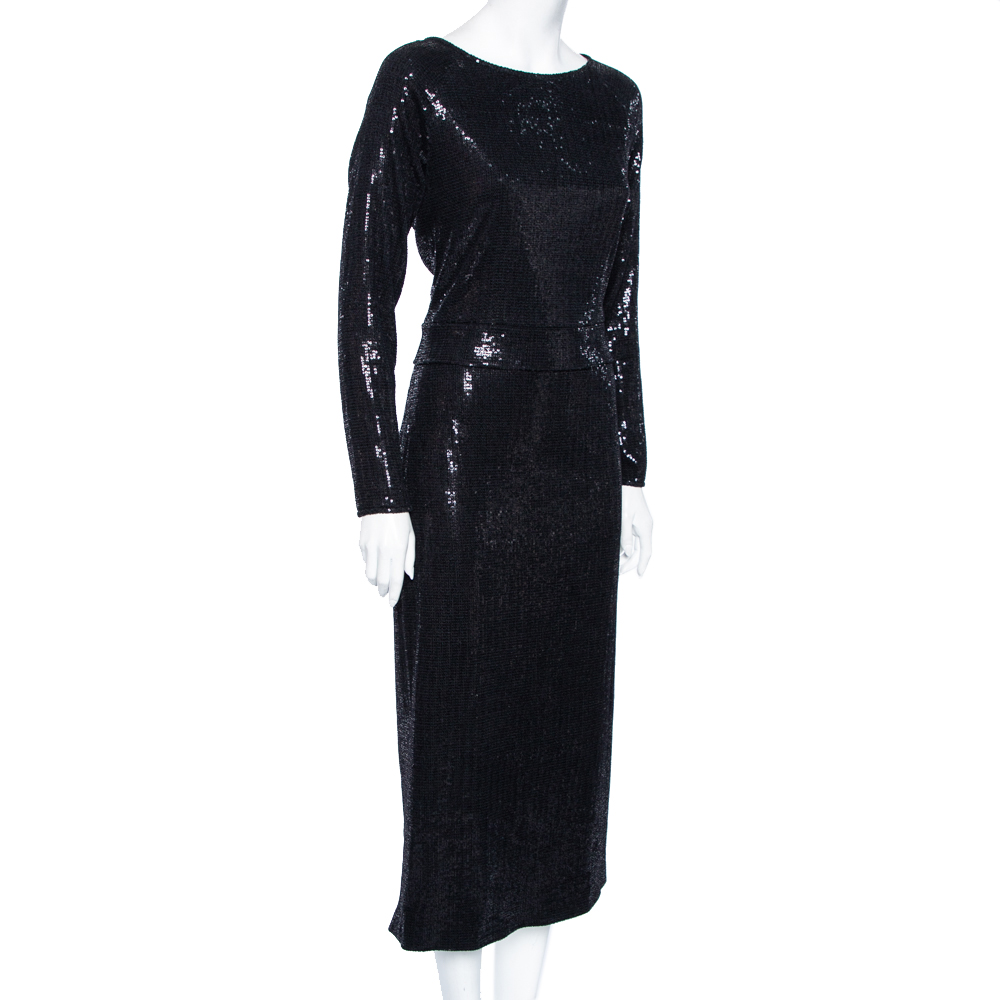 

Giorgio Armani Black Sequined Long Sleeve Maxi Dress