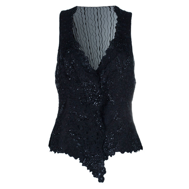 Pre Owned Giorgio Armani Black Embellished Vest Top M